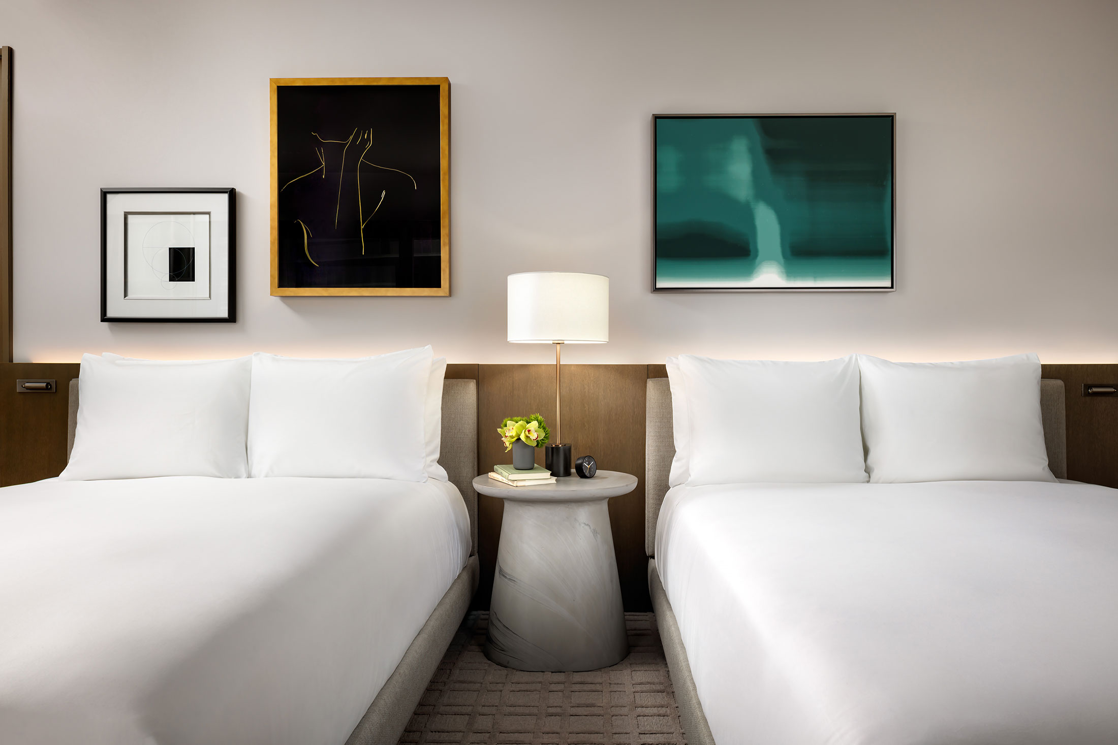 Two queen beds in the Signature Guest Room at Fairmont Century Plaza.